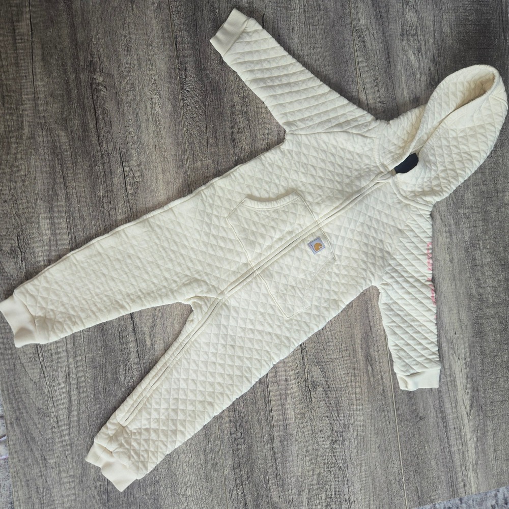 Carhartt Baby Girls Cream Quilted Hooded Zip Coverall Jumpsuit 18M OX9758-G